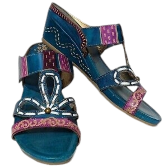 Spring Step L'Artiste Heels Women's Siam Leather Slip On Turquoise Sz 38 US sz 8 - Picture 1 of 5